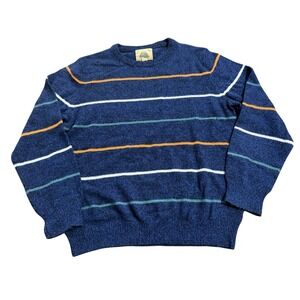 Vintage Overland Mills Striped Sweater XL Blue Lambswool Blend Outdoor Y2k